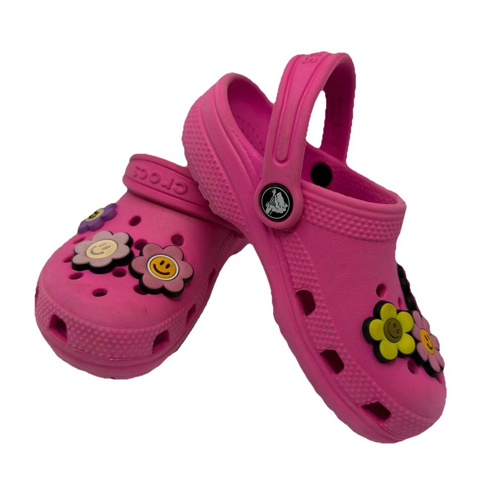 Crocs 11c Girls Flower Jibbitz Pink Summer Spring Shoe Beach Vacation